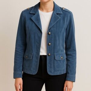 Vintage 90s Guillaume Genuine Suede Blue Jacket 1X Blazer Coat Y2K Casual CUTE!